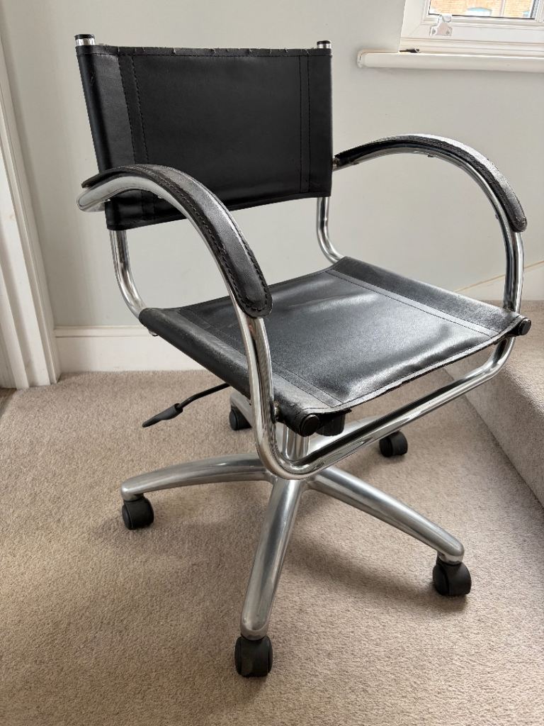 Black leather adjustable swivel desk chair