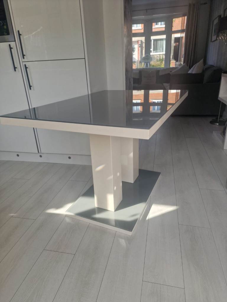 Glass top modern table grey and white