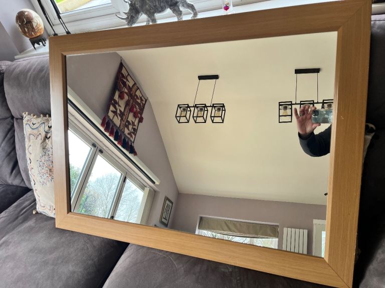 Wide contemp beech framed mirror 104cm x 74 cm 