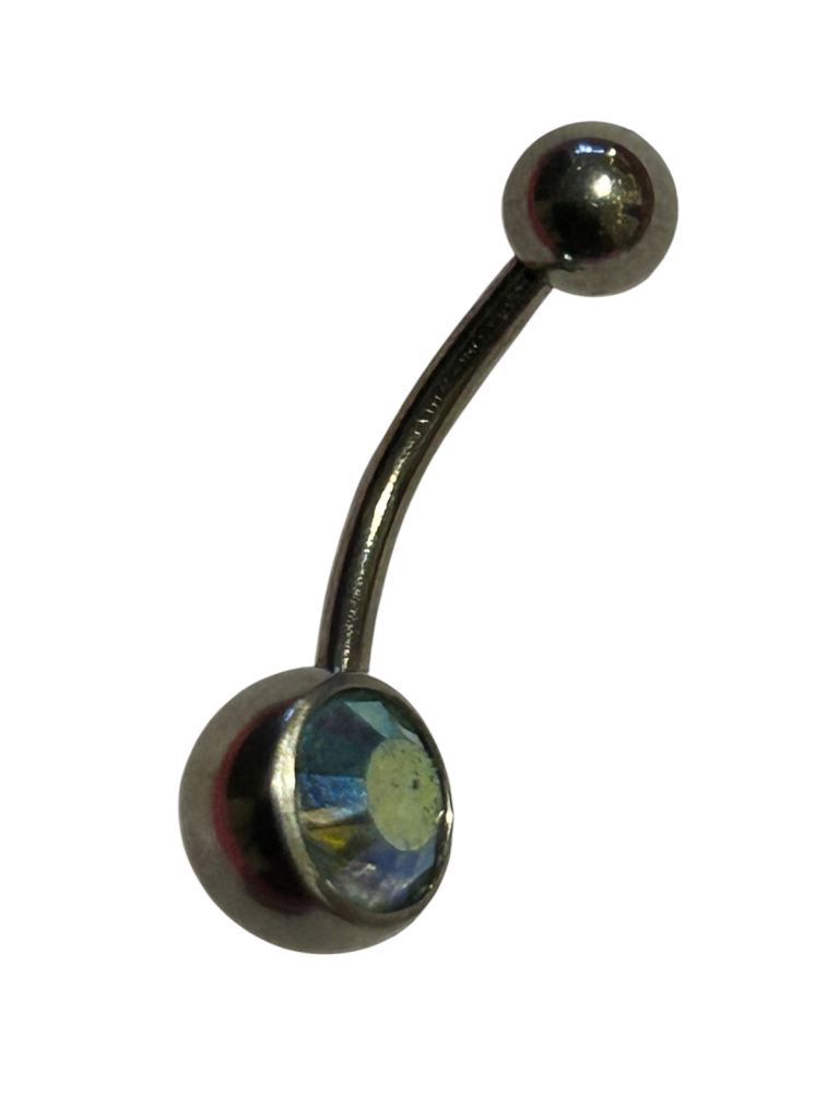 Iridescent Crystal Stone Surgical Steel Belly Bar Curved Body Piercing