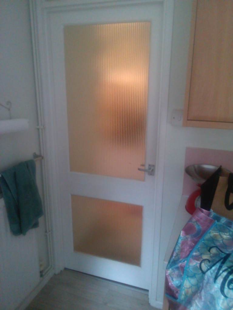 External White Wooden Door with Frosted Glass Panels