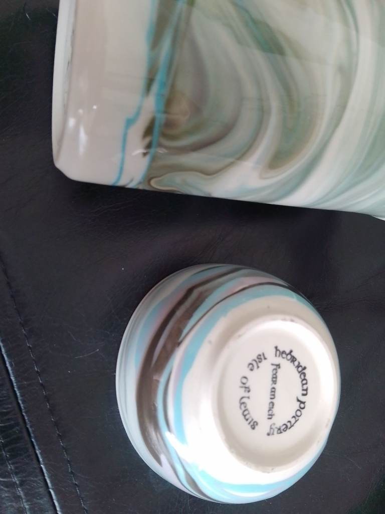 Isle of Lewis Pottery Swirl vase and dish