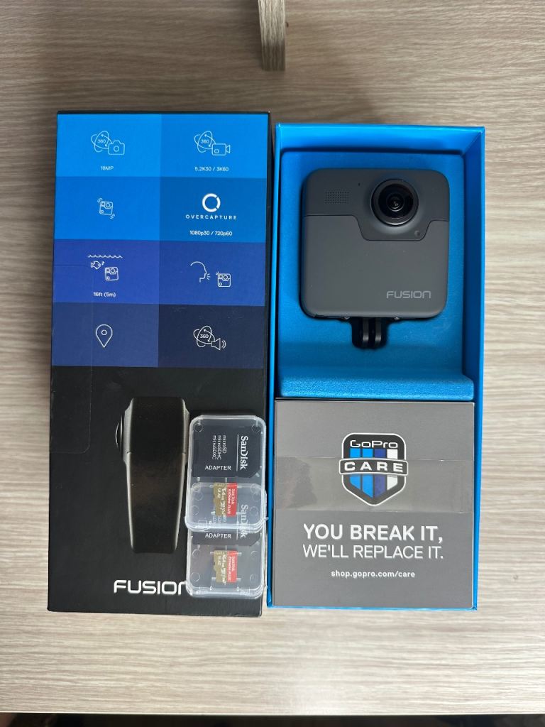BRAND NEW GoPro Fusion 360 – Opened Only – 2x 64GB Cards + Full Accessories