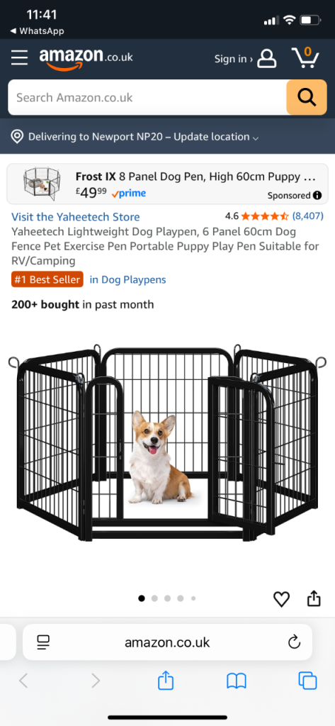 Nearly New Puppy Play Pen. 600mm high. 