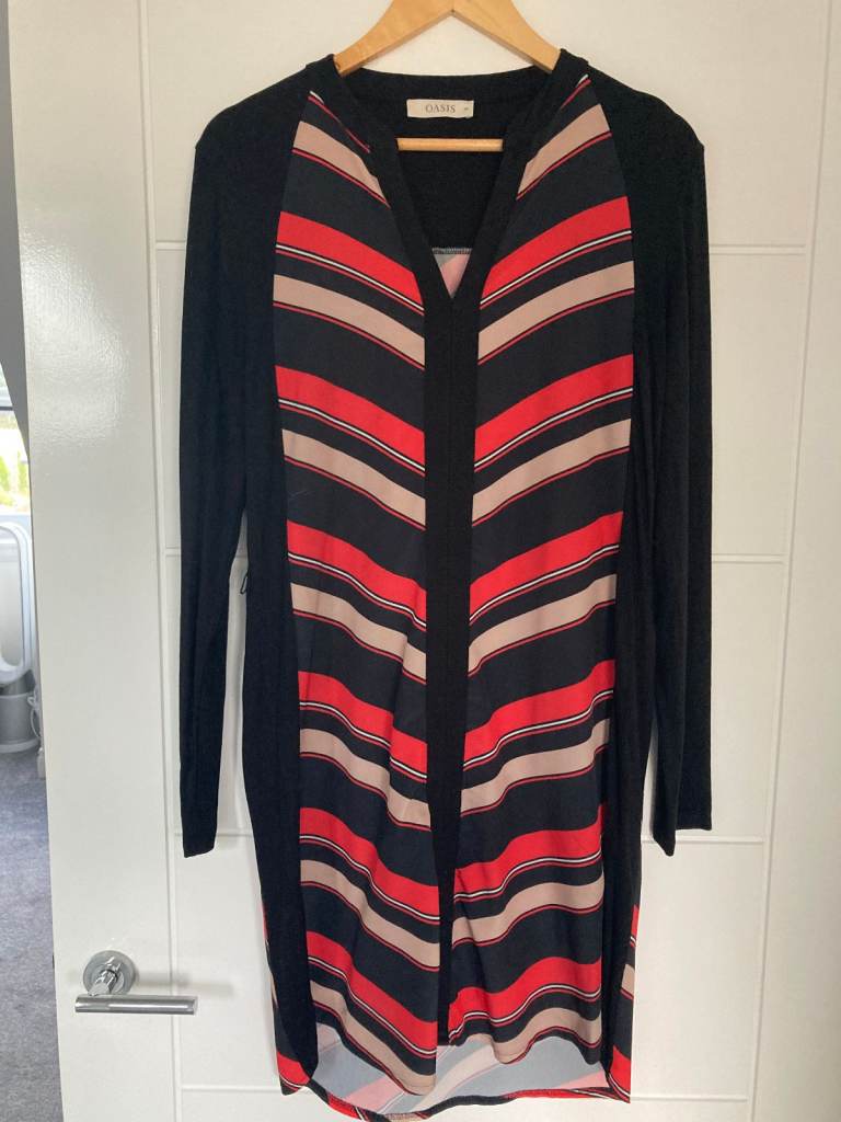 Casual / Formal Orange/Tan and Black long sleeve Dress ex Oasis (size M)  excellent condition