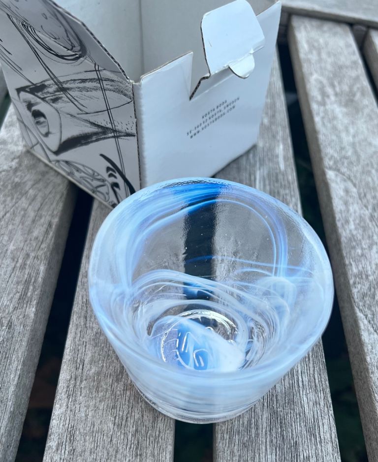 Discontinued design, Kosta Boda Minelight Blue Glass Hurricane Candle Holder - NEW