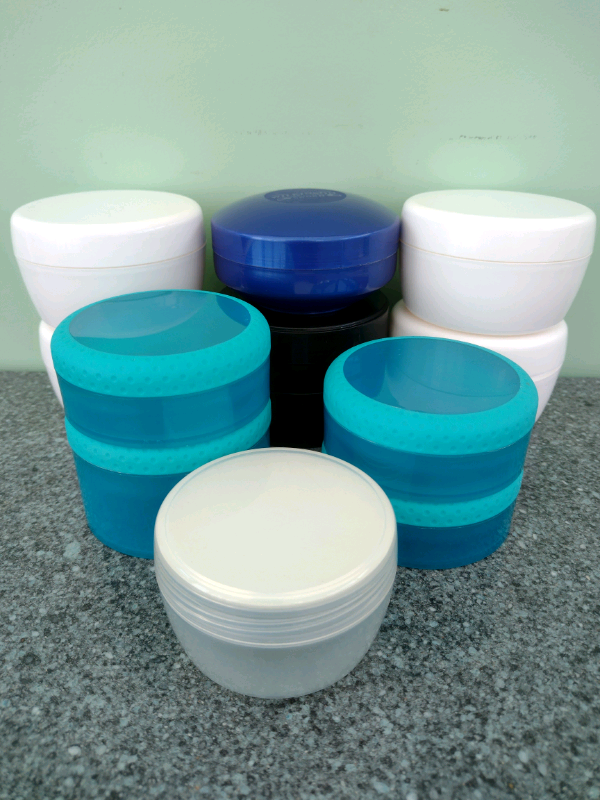 16 Useful Clean Plastic Lidded 3 inch Jars. All only had one time use!