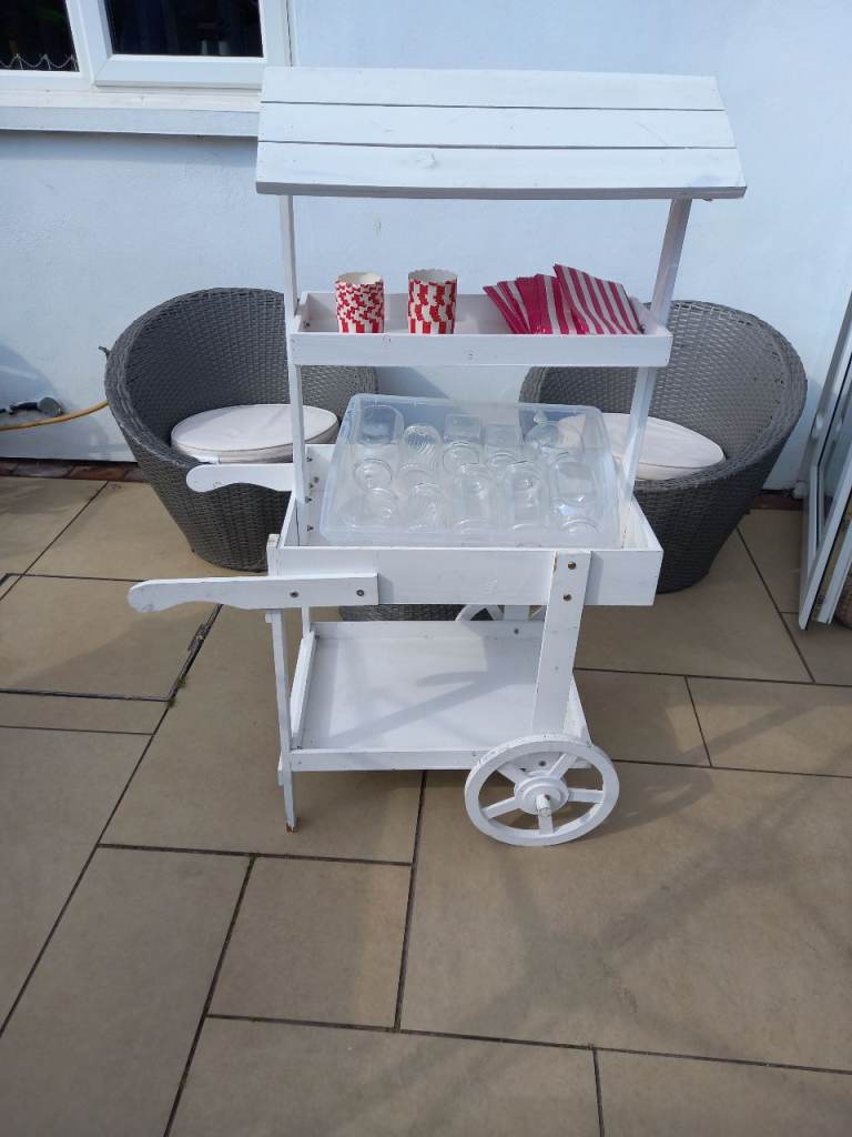 White Wooden Sweet Cart / Display Trolley with Accessories