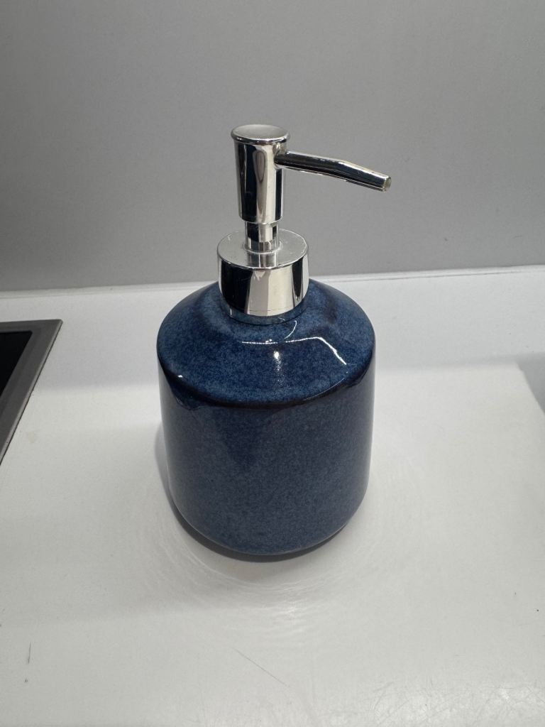 Blue Ceramic Soap Dispenser – Good Condition
