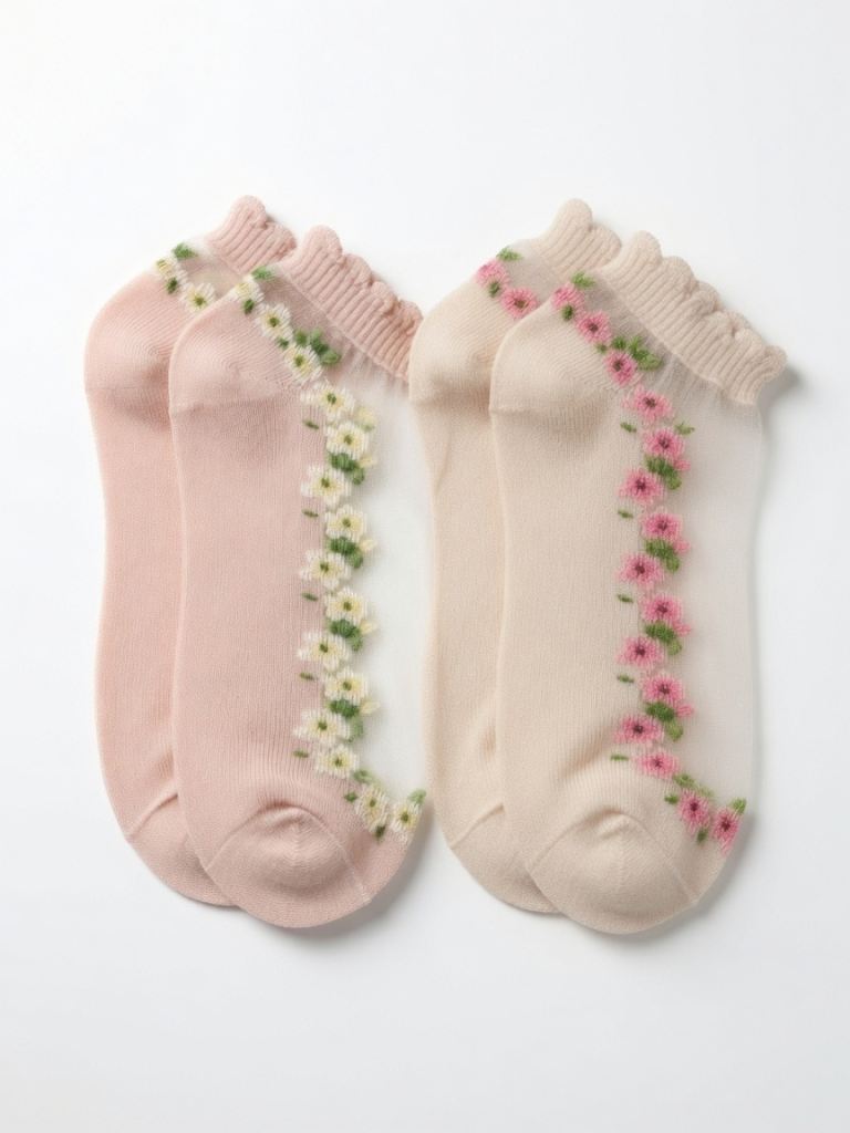 Women kids Lovely Floral Ankle Socks – New, Two Pairs