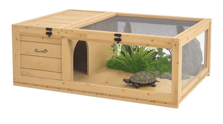 Wooden Reptile Vivarium with Mesh Top and Hide