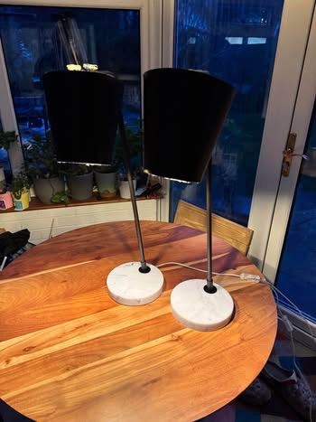 Pair of Designer Marble Base Table Lamps – Matt Black Modern Desk Lights