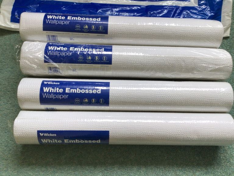 4 Rolls of Wallpaper. Wickes White Embossed