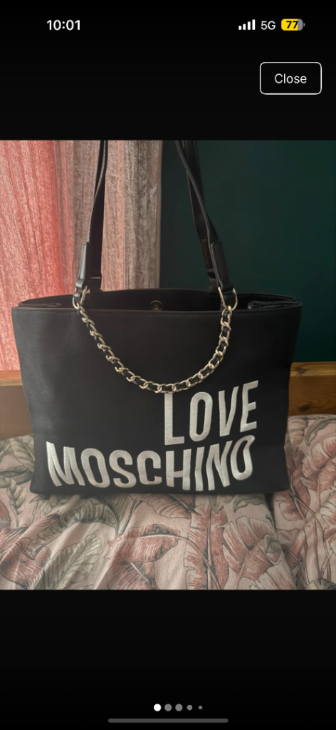 Love Moschino Black Tote Bag with Gold Chain – Good Condition