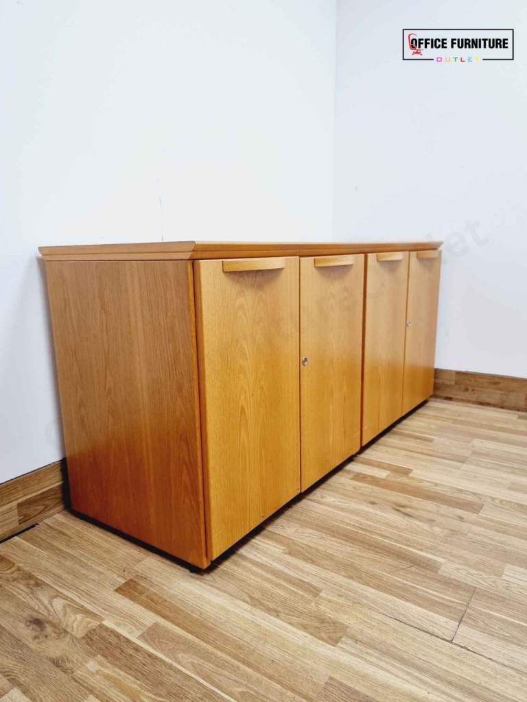 Golden Oak Credenza Cabinet with Built-In Fridge