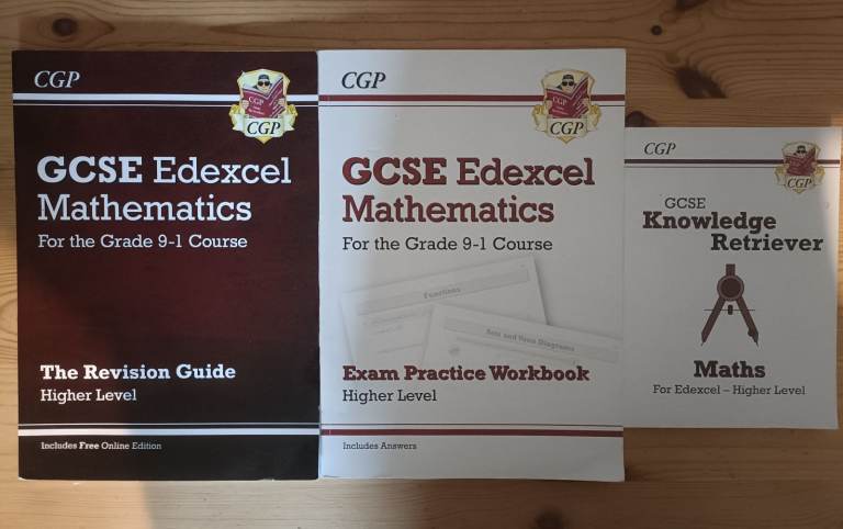 GCSE Higher level Maths revision guide, exam practice workbook and knowledge retriever book 