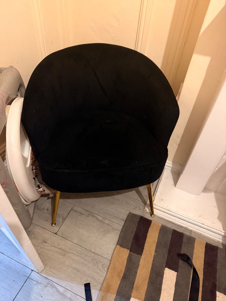 Black Velvet Armchair with Gold Legs – Good Condition