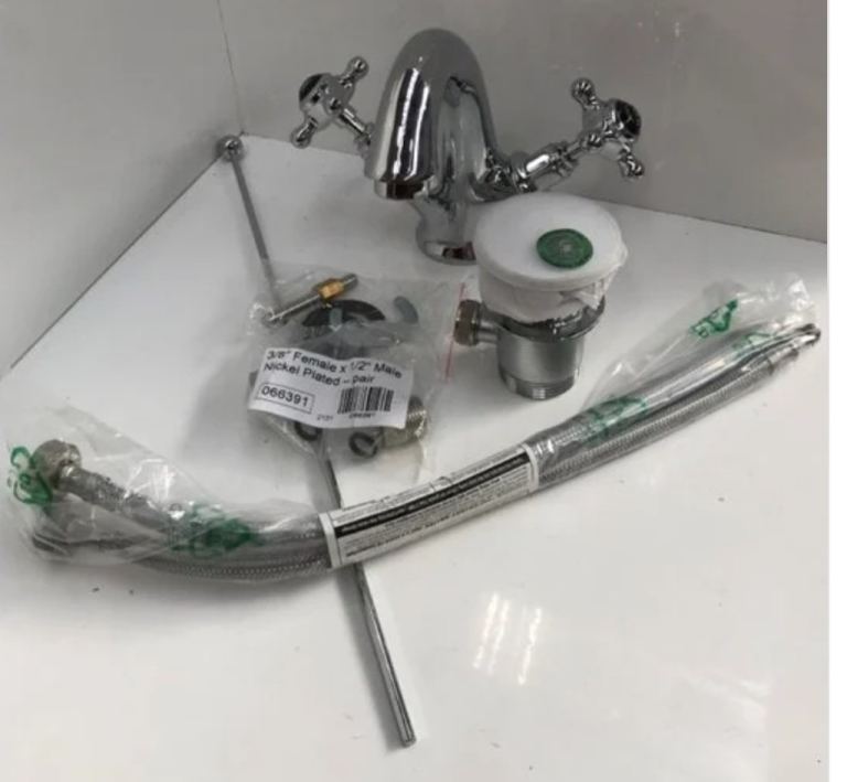 TRADITIONAL CROSS HEAD MONO BASIN MIXER TAP IN CHROME & BLACK WITH POP UP WASTE - RRP £183