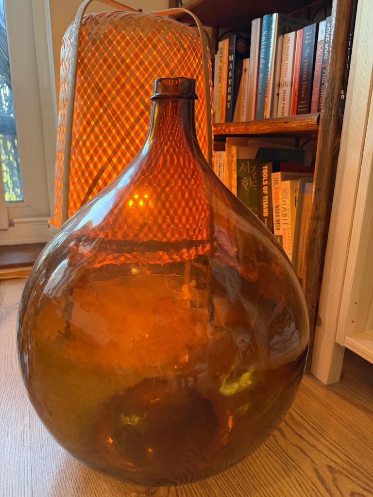Large Antique Vase Decor French Amber Glass Dame Jeanne / Demijohn – Late 1800s