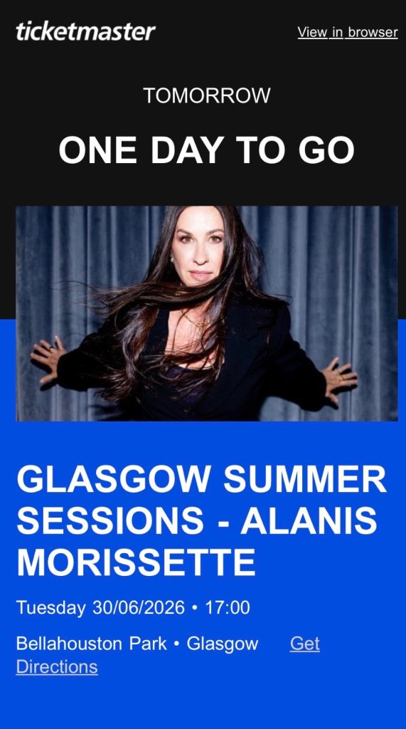 Alanis Morissette Glasgow Summer Sessions Ticket - 30/06/2026