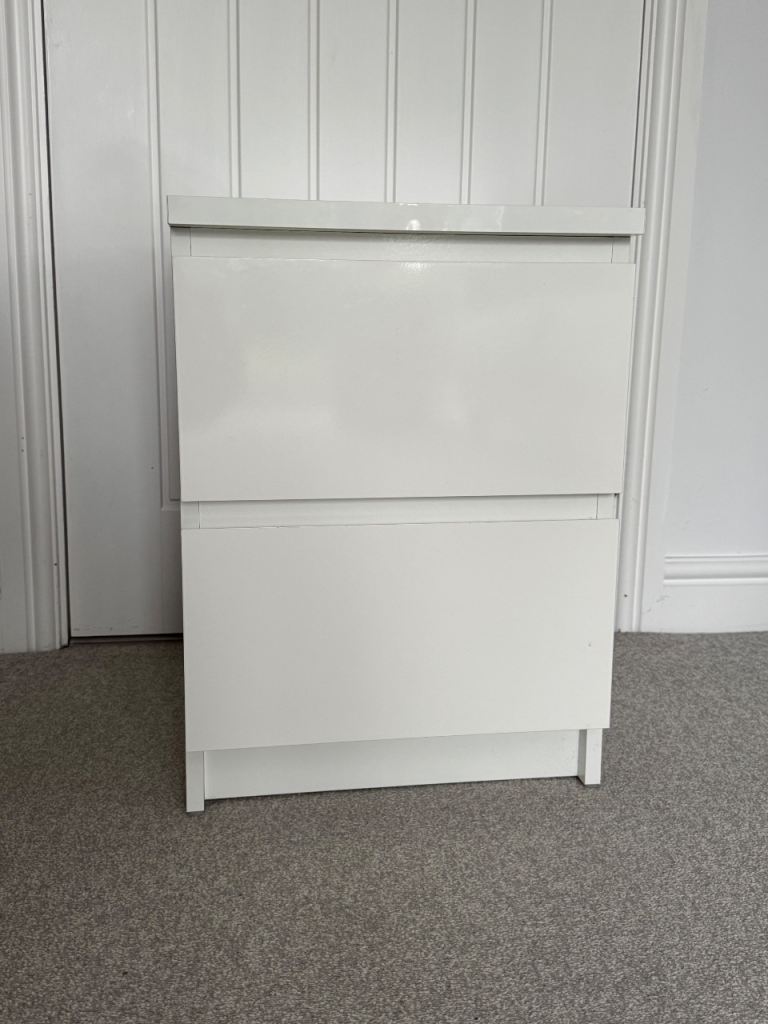 Ikea Malm 2 Drawer Cabinet Gloss White 