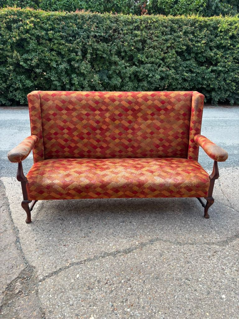 Antique Hall Settle/High Back Settee Great Reupholstery Project 