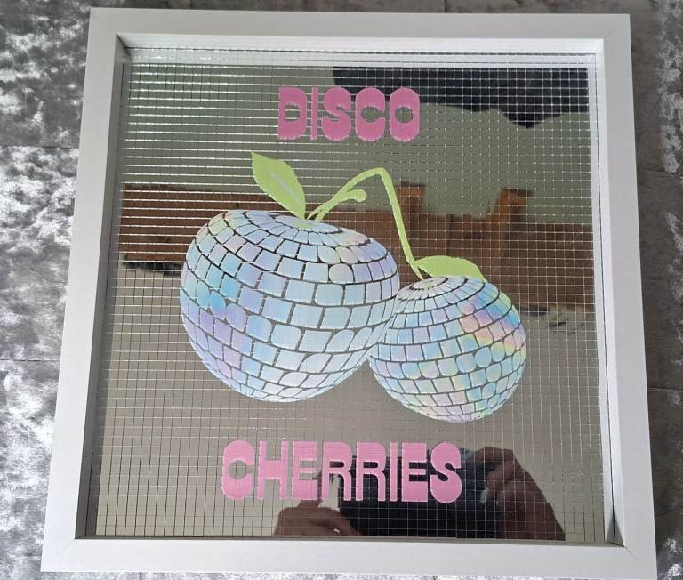 Disco Cherries Mirrored Framed Plaque