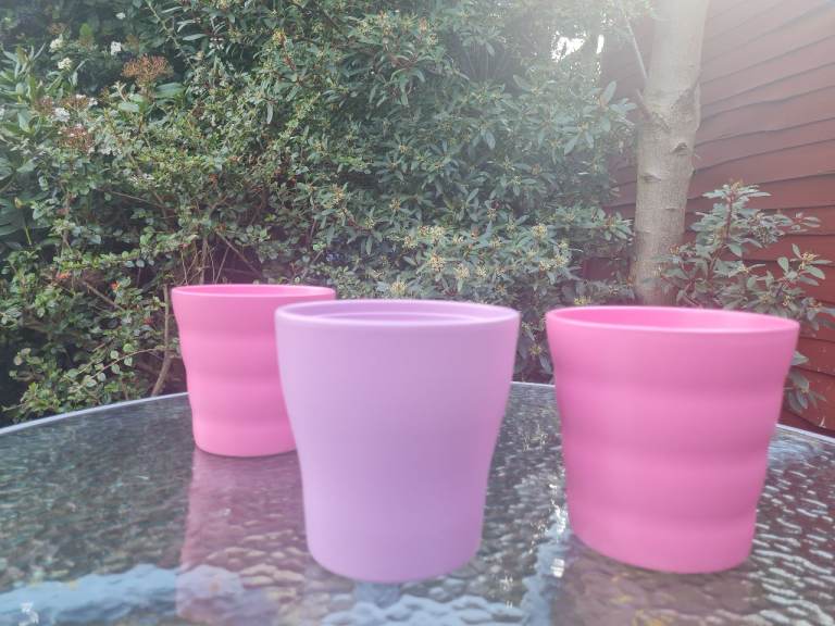 Set of 3 Pink & Lilac Ceramic Garden Planters