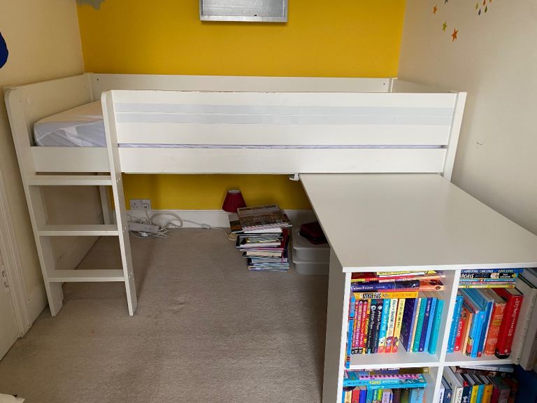 Dreams midsleeper bed with desk and shelving
