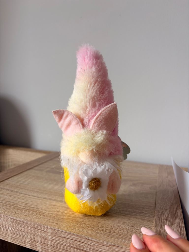 Pink and yellow Gonk toy