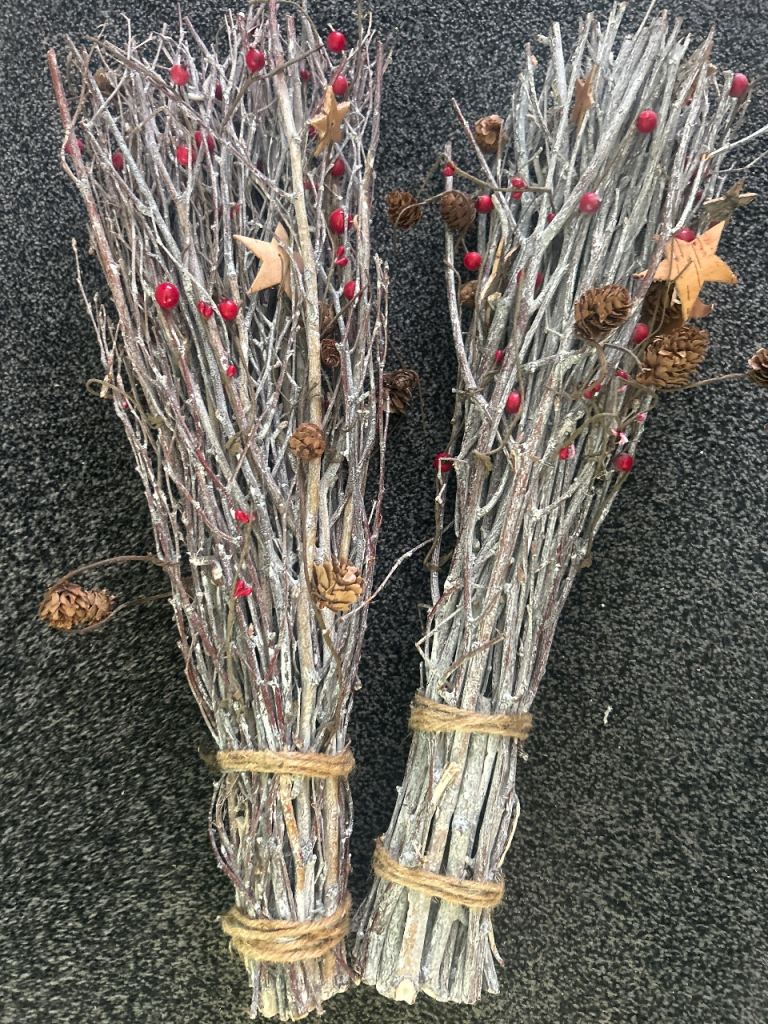 Decorative Twig Bundles with Berries and Pinecones