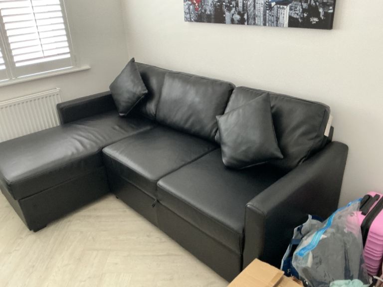 Argos Home Reagan Left Corner Faux Leather Sofa Bed – Black