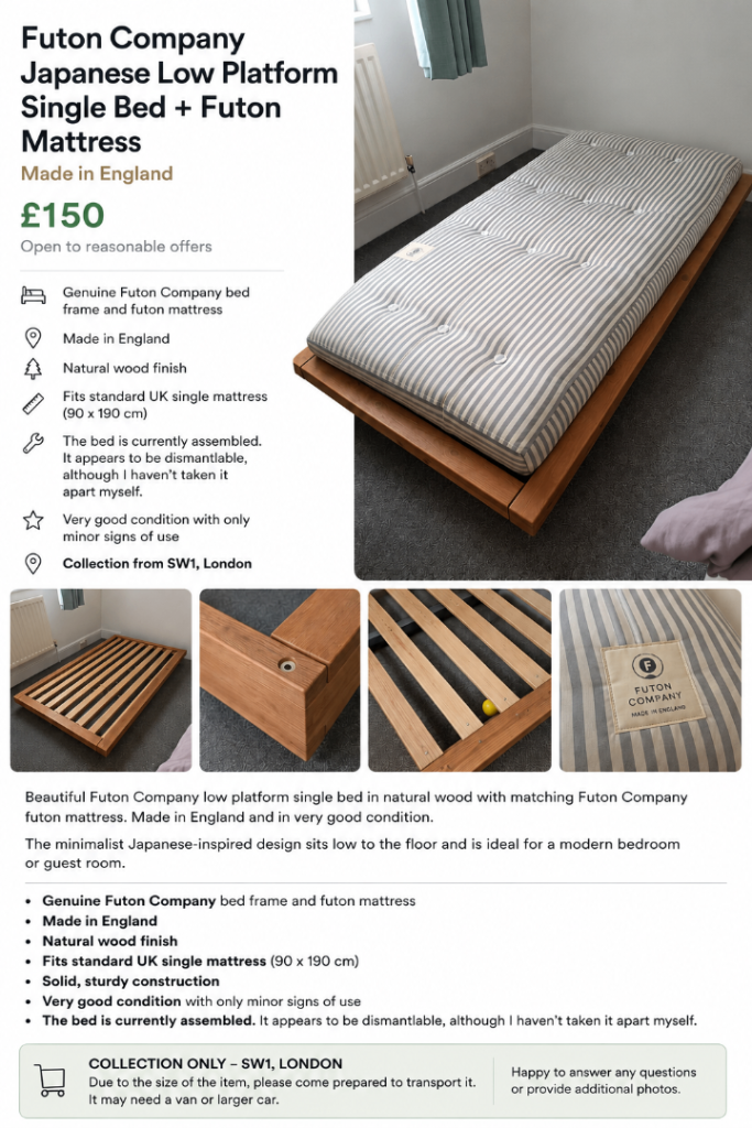 Futon Company Japanese Low Platform Single Bed with Mattress