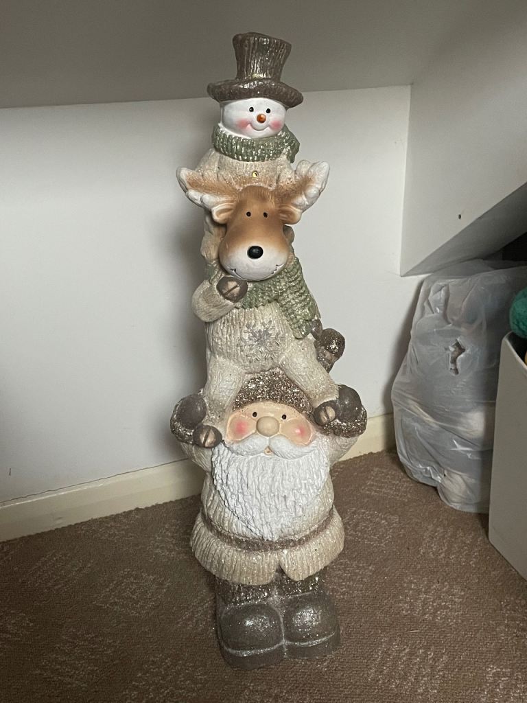 3 tiered stacked Christmas decoration ornament Santa reindeer snowman 