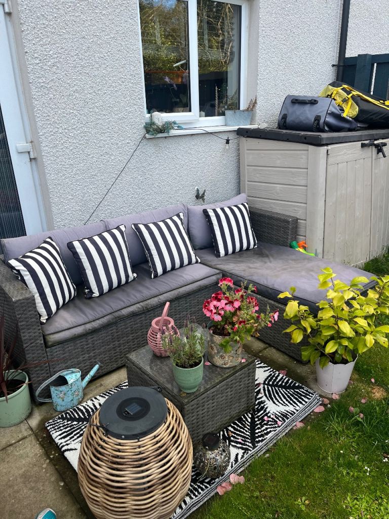 Grey Rattan Corner Sofa Set with Cushions for Garden Patio