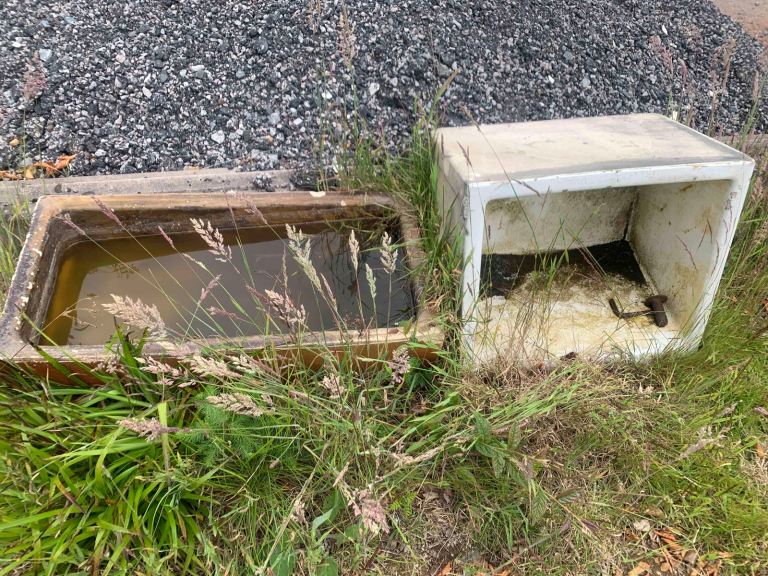Belfast sinks, two, for garden or animal drinking troughs, West Aberdeenshire