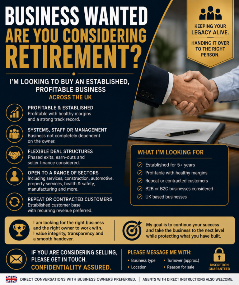 Looking to Buy an Established Business – Retiring Owner?