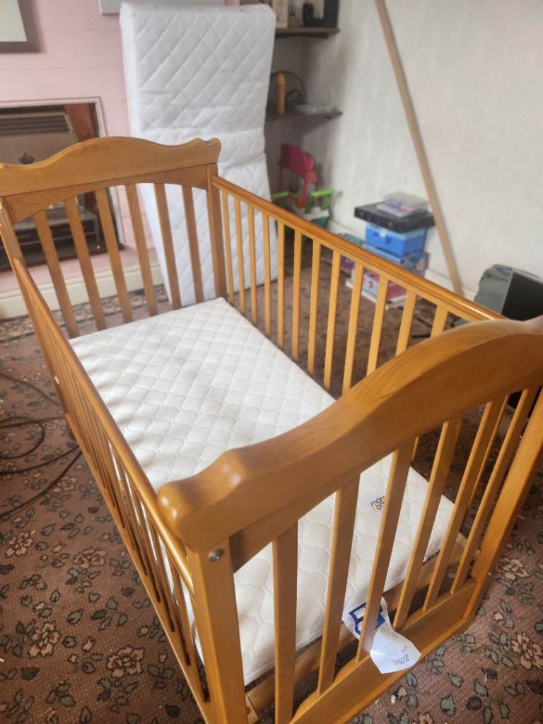 Wooden Baby Cot with Mattress – Good Condition
