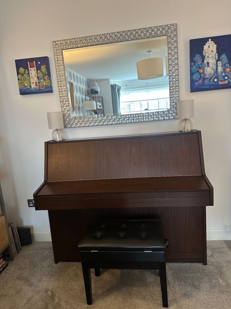 REDUCED - Stunning KEMBLE CLASSIC Satin Mahogany Upright Piano and Hinged Piano Stool - Like New