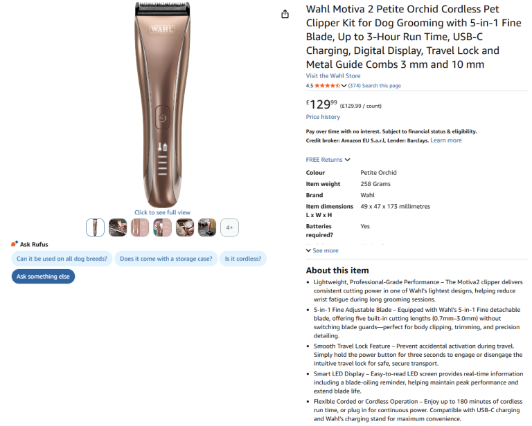 Wahl Motiva 2 Cordless Pet Clippers - New/Sealed (Orchid) - Almost Half Price