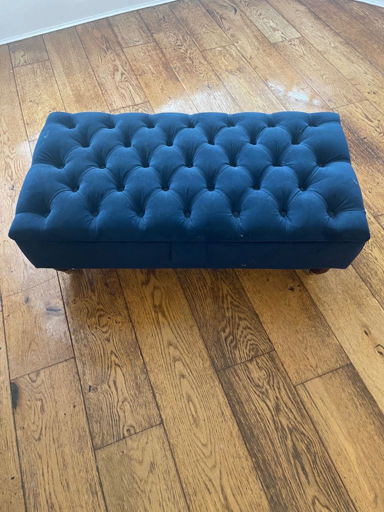 Navy blue velvet storage ottoman