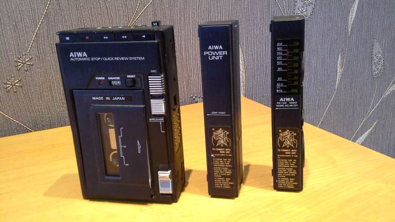AIWA TP22 Cassette Recorder with AR-22 AM/FM Radio, and extended power unit.  - NEEDS REPAIR!