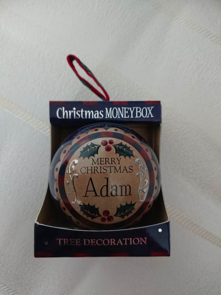 Brand New Christmas Money Box Tree Bauble - NAME - ADAM