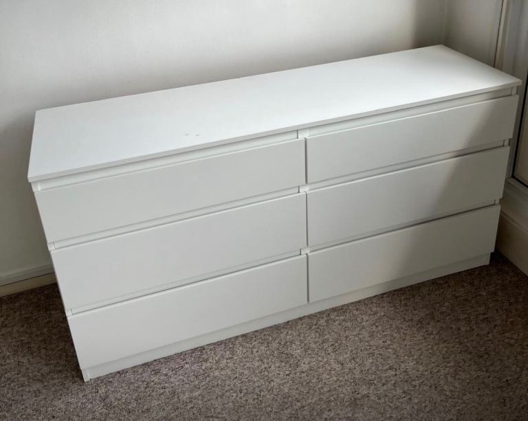 IKEA Malm 6-Drawer Chest of Drawers – White, Good Condition