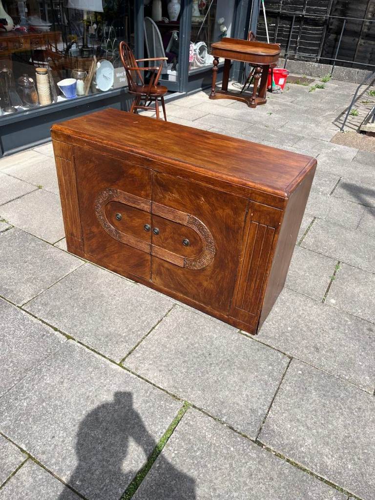  Vintage Art Deco Style Dark Wood Small Sideboard Cabinet