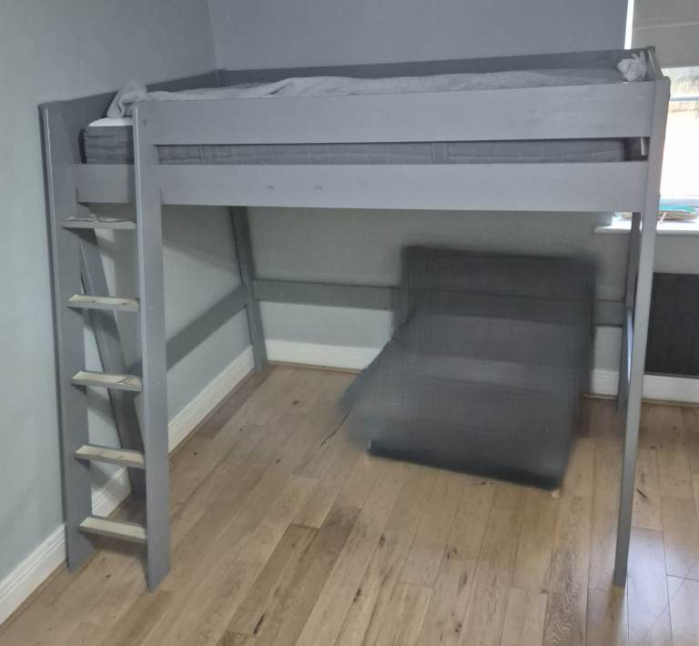 Grey Wooden High Sleeper Bed with Ladder – Good Condition