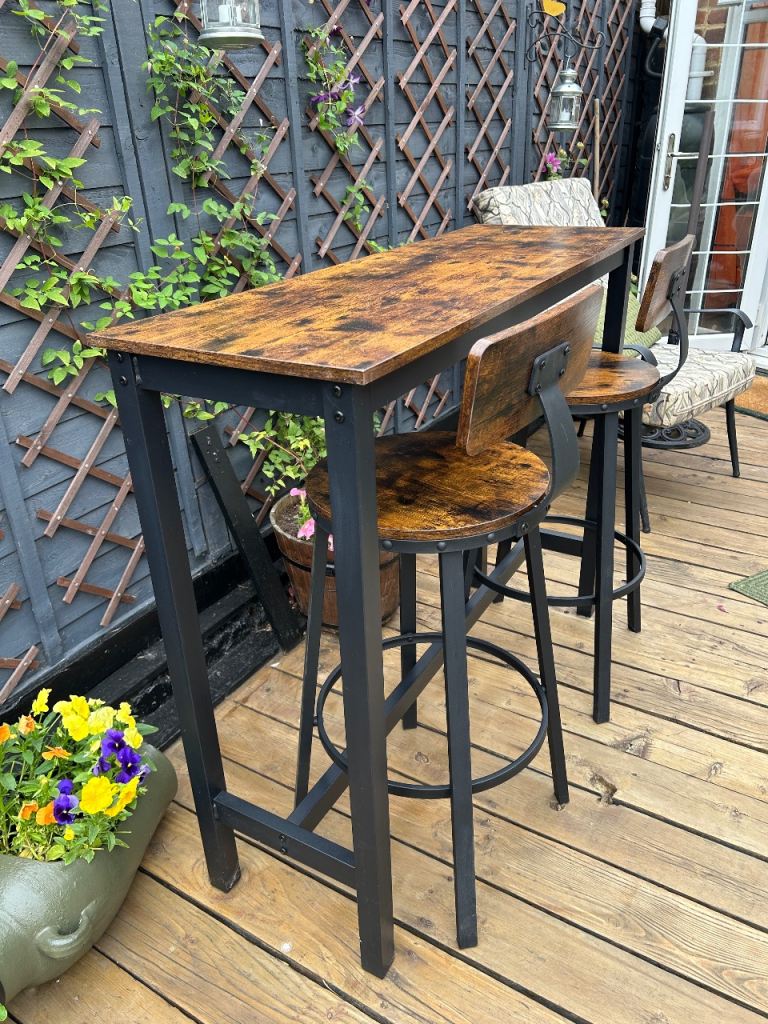 Industrial Style Bar Table & 2 Stools  