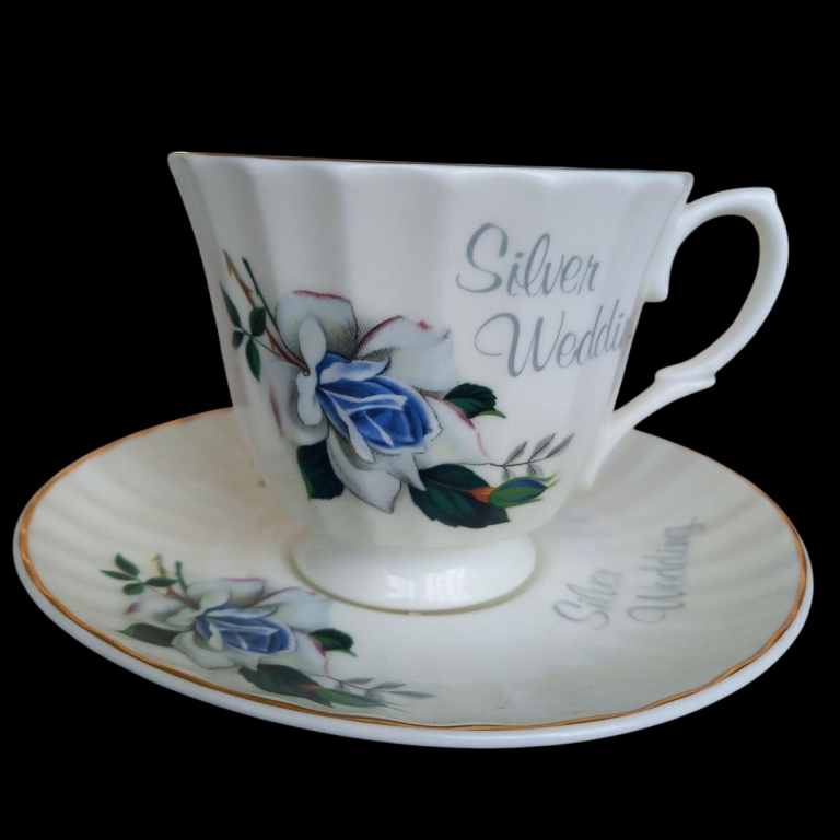 Silver Wedding English Decorated bone china cup and saucer