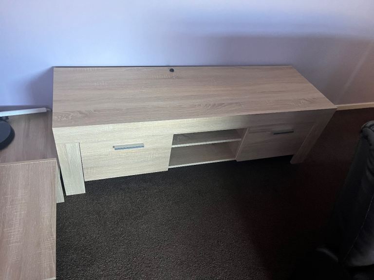 Light Wood TV Stand with Storage – Good Condition