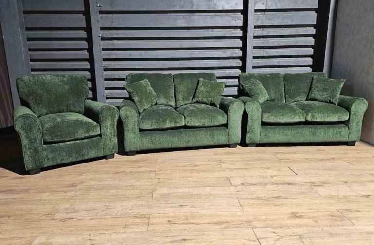 image for Unused Fabric 2+2 Seater Sofa & Chair - Green.